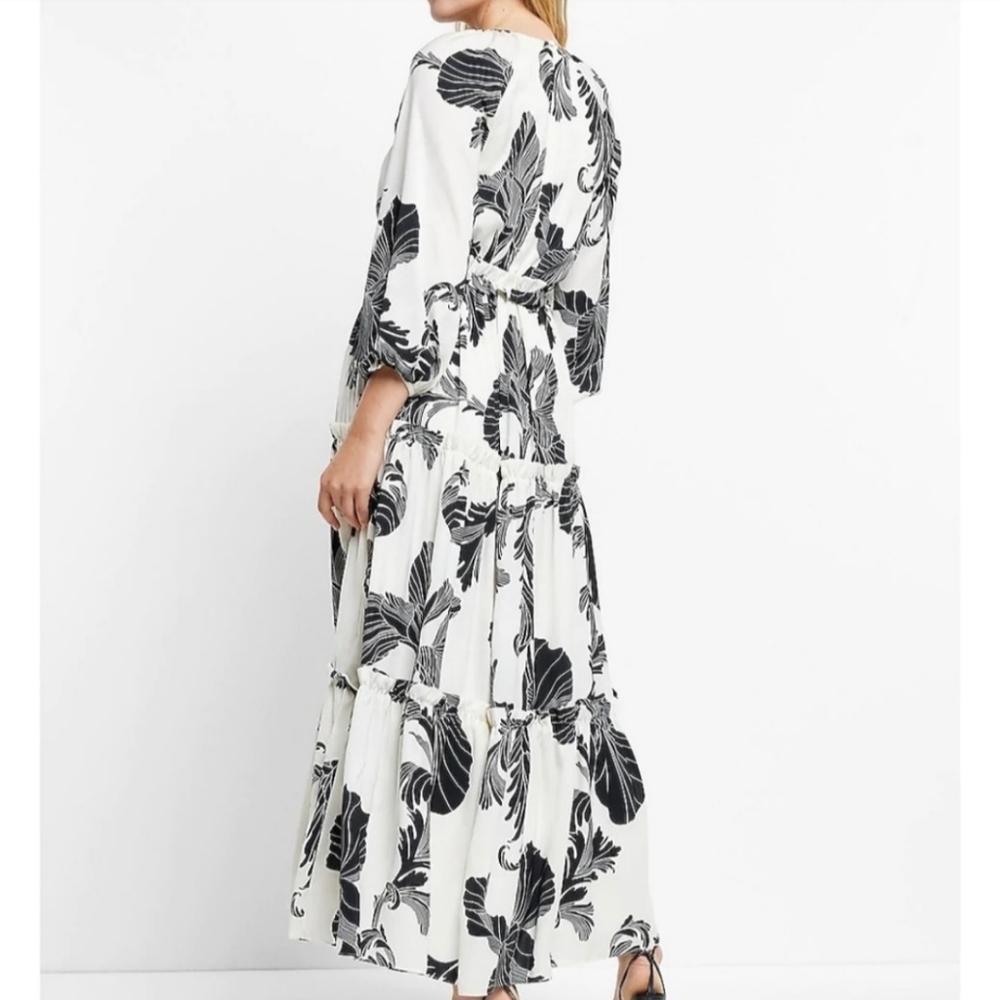 Express White Maxi Dress with Black Floral Print - Picture 2 of 3